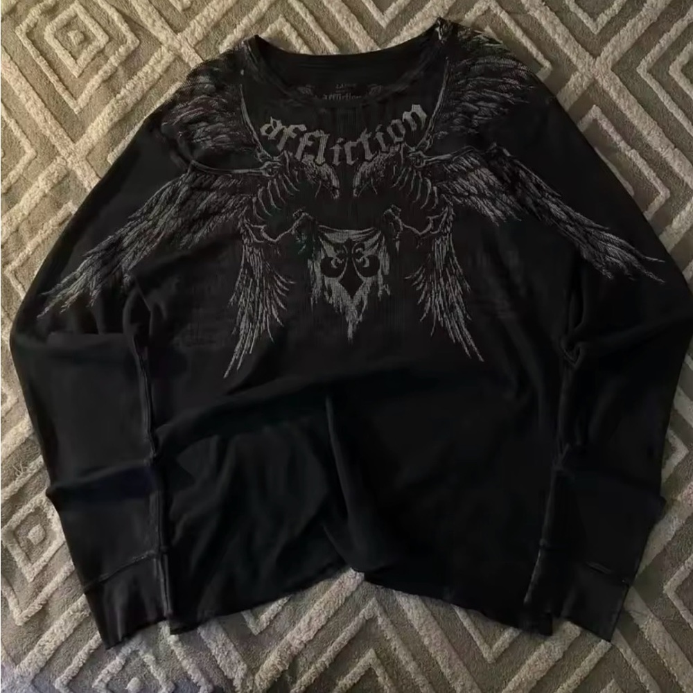 Affliction Black and Red Graphic Shirt